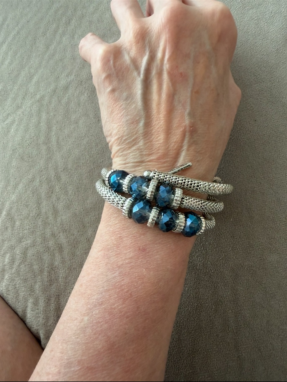 Kenneth Cole Silver Multi-Strand Bracelet with Deep Blue Faceted Beads